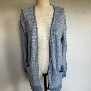 Madewell blue and white ribbed lightweight Cardigan with pockets